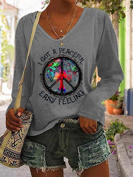 

Loose Casual Hippie T-Shirt, Gray, Long sleeves