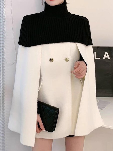 

Loose Turtleneck Elegant Color Block Cloak, Black-white, Coats