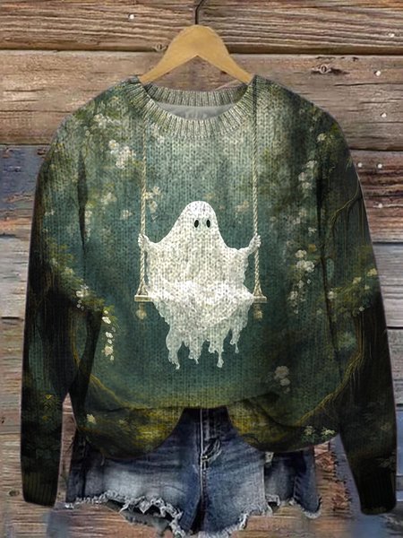 

Casual Halloween Loose Crew Neck Sweater, Green, Sweaters