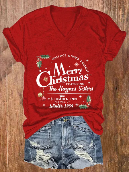 Women'S Merry Christmas Printed Casual T-Shirt, Red, T-shirts