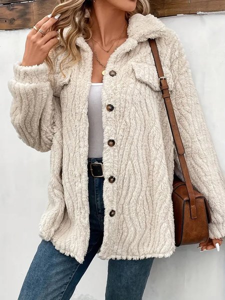 

Women's Plain Sherpa Jacket Zipper Thicken Loose Teddy Jacket, Khaki, Outerwear