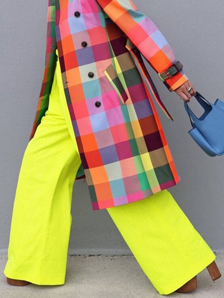 Plus Size Plain Urban Fashion Wide Leg Pants, Yellow, Plus Pants