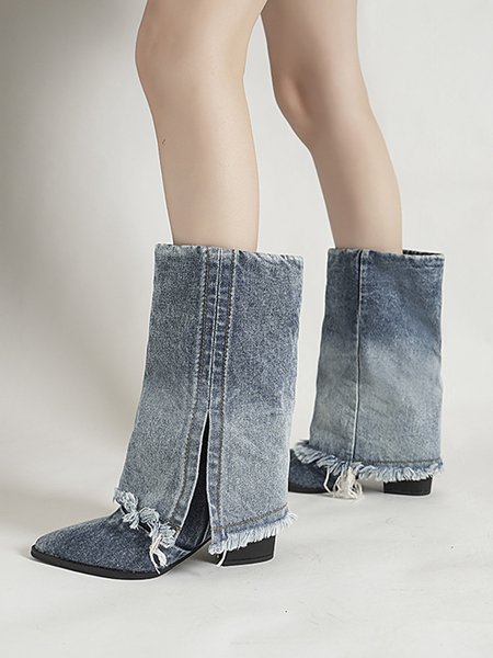 

Plain Denim Casual Boots, Blue, Boots
