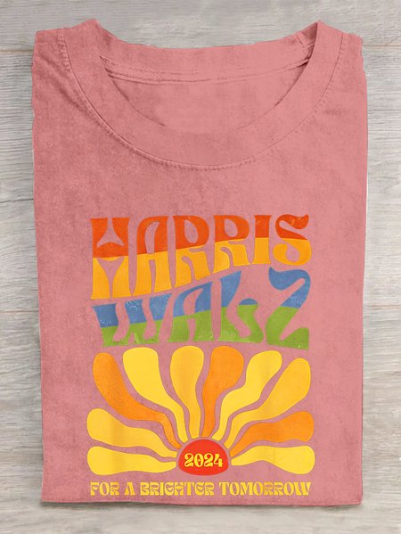 

Harris Waltz For A Brighter Tomorrow Boho Aesthetic Cotton T-shirt, Orange pink, T-shirts