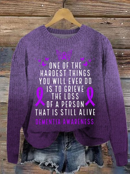 

Dementia Awareness Month Butterfly Warrior Alzheimers Casual Purple Floral Crew Neck Sweater, Sweaters