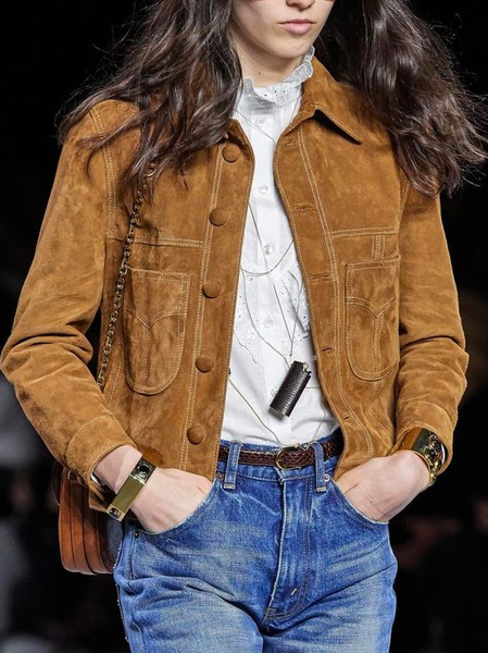 

Shawl Collar Casual Regular Sleeve Regular Fit Faux Leather Coat, Brown, Jackets
