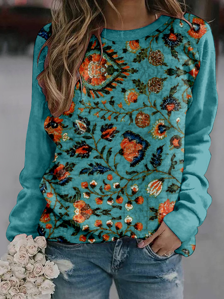 

Casual Crew Neck Floral Sweatshirt, Lake blue, Hoodies & Sweatshirts