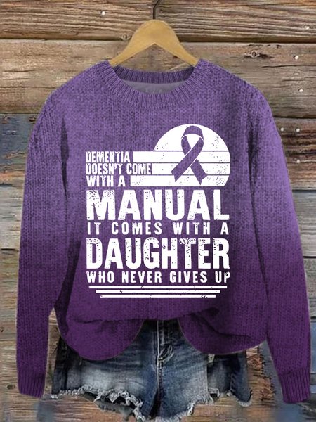 

Women's Dementia Doesn't Come With A Manual Dementia Warrior Support Alzheimer's Awareness Print Simple Sweater, Purple, Sweaters