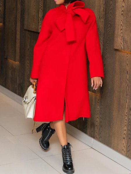 

Urban Plain Bow Long Sleeve Coat, Red, Coats