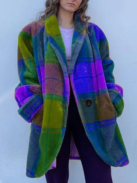

Women's Winter Outerwear Vintage Buttoned Plaid Mid-long Lapel Collar Overcoat, Blue, Coats