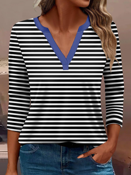 

Casual Abstract V Neck Long Sleeve T-shirt, Blue, T-shirts