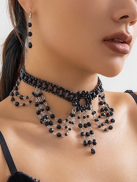 

Vintage Dangle Statement Necklaces Set, Black, Necklaces