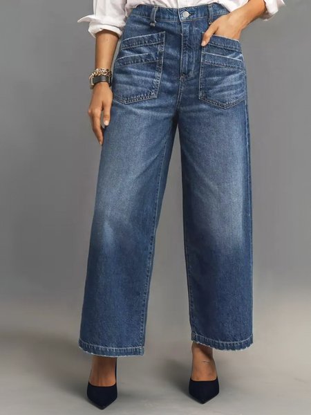 

Casual Pocket Plain Jeans, Blue, Jeans
