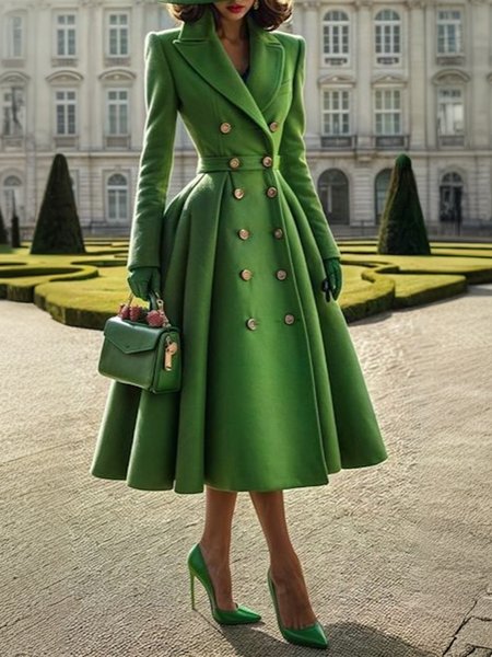 

Long Sleeve Regular Fit Plain Elegant Coat, Green, Coats