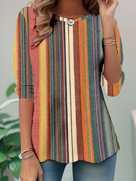 

Multicolor Block Vintage Jersey Loose T-Shirt, Long sleeves
