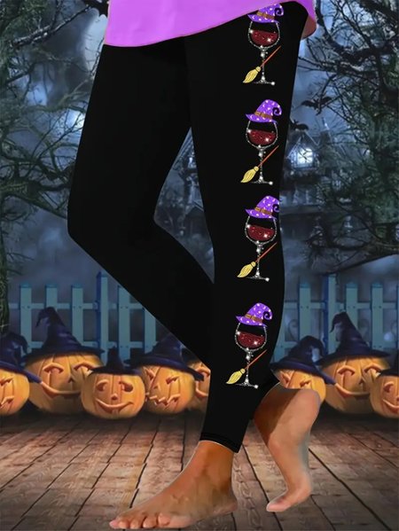 

Casual Halloween Long Leggings, Black, Leggings