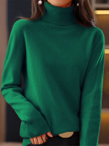 

Yarn/Wool Yarn Turtleneck Casual Plain Sweater, Green, Sweaters & Cardigans