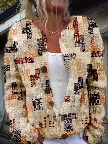 

Knitted Crew Neck Casual Cardigan, Khaki, Cardigans