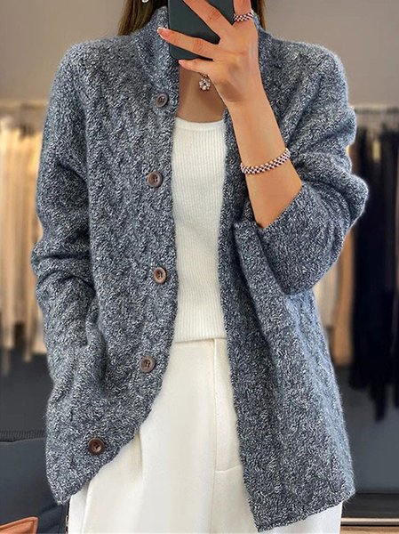 Women Yarn/Wool Yarn Plain Long Sleeve Comfy Casual Cardigan, Deep gray, Cardigans