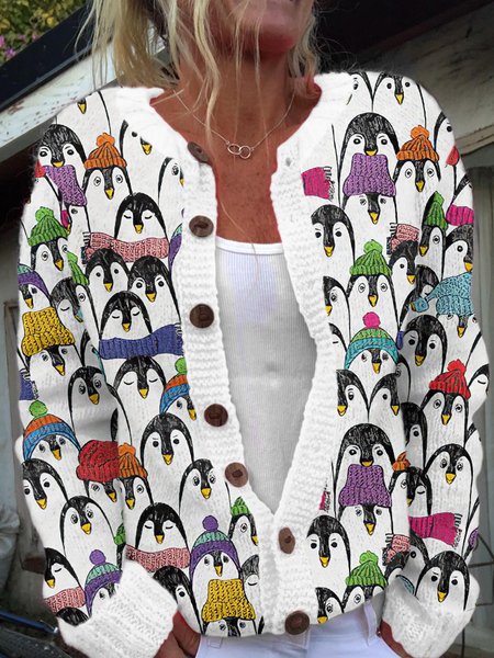 

Vintage Icelandic Penguin Button Knitted Sweater, White, Cardigans