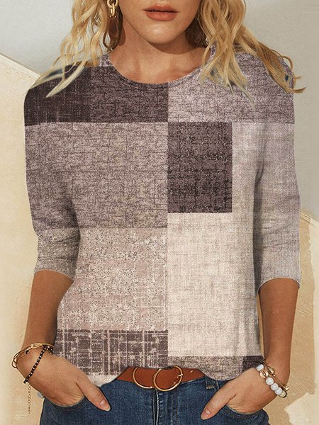 

Jersey Vintage Colorblock Crew Neck T-Shirt, Brown, Long sleeves