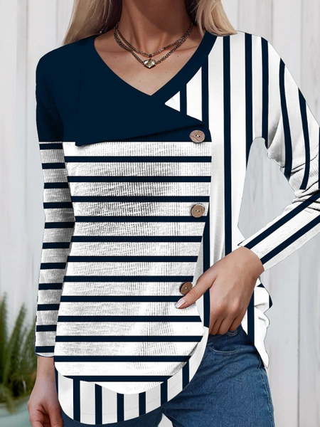 

Loose Striped Others Casual Blouse, Blue, Blouses & Shirts