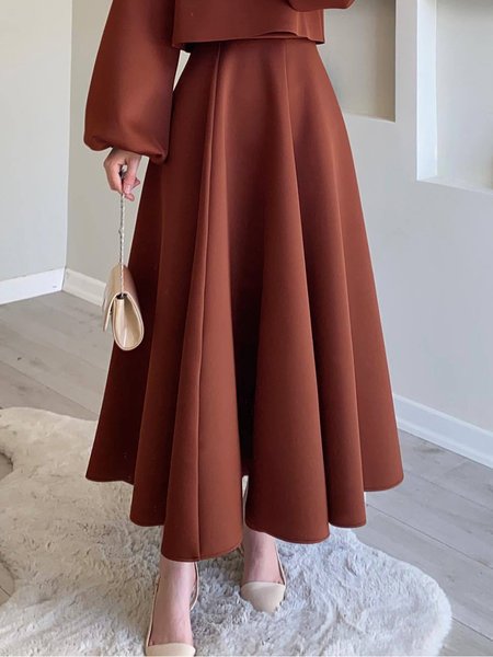 

Regular Size Elegant Loose Plain A-Line Skirt, Brown, Skirts