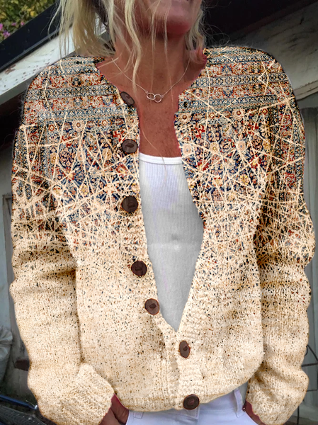 Knitted Casual Regular Fit Cardigan, Khaki, Cardigans
