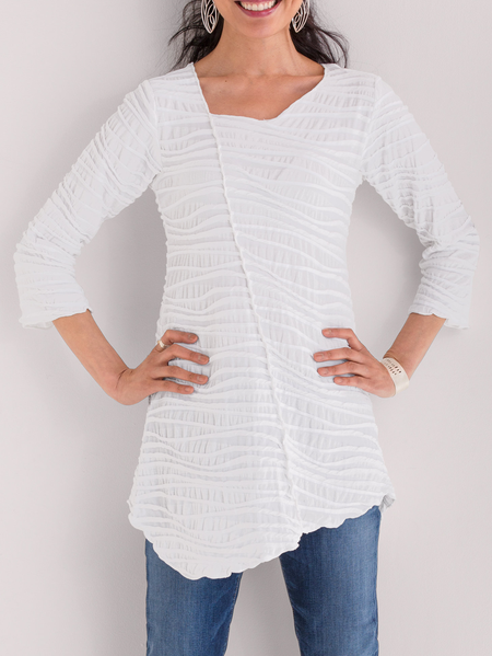 

Women Plain Crew Neck Linen Long Sleeve T-shirt, White, Long Sleeves