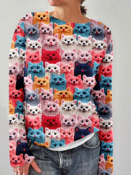 

Cat Simple Loose Knitted Sweater, Pink, Sweaters