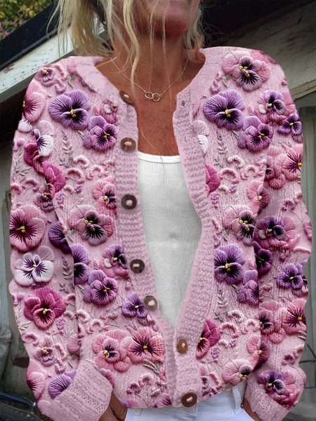 

Vintage flower button knit cardigan, Pink, Cardigans