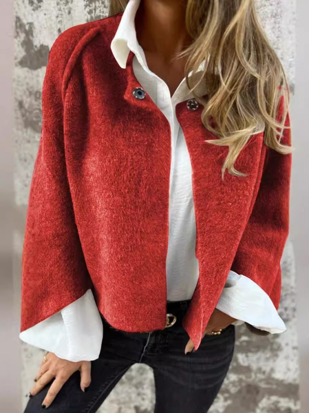Women's Plain Cloak Thicken Loose Jacket, Brick red, Outerwear