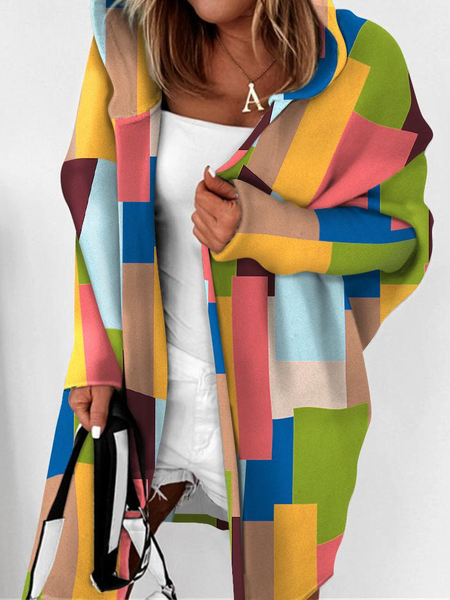 

Women's Geometric Regular Loose Jacket, Multicolor, Outerwear