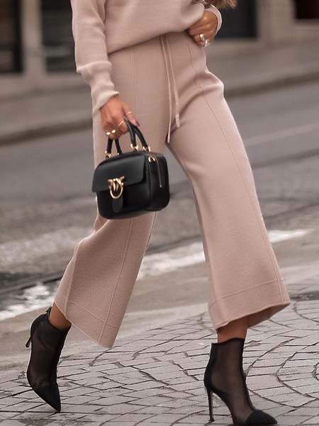 

High Elasticity Loose Plain Urban Pants Ankle Pants, As picture, Knit Pants