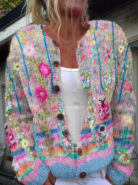 

Vintage floral button knit cardigan, Blue, Cardigans