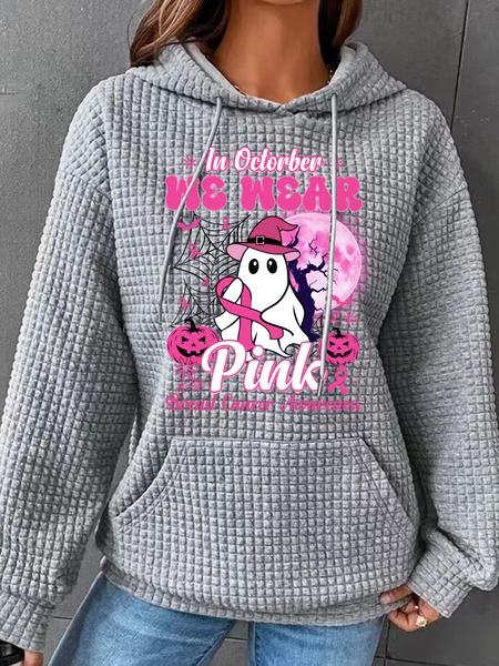 

In October We Wear Pink Breast Cancer Awareness Simple Loose Hoodie, Gray, Hoodies&Sweatshirts