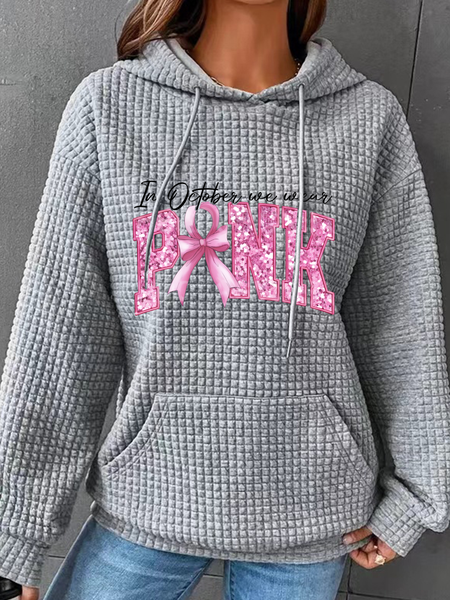 

In October We Wear Pink Breast Cancer Awareness Simple Loose Hoodie, Gray, Hoodies&Sweatshirts