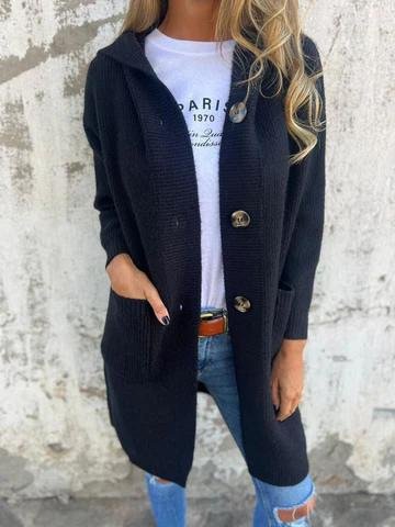 

Casual Plain Wool/Knitting Hoodie Cardigan, Black, Sweaters & Cardigans