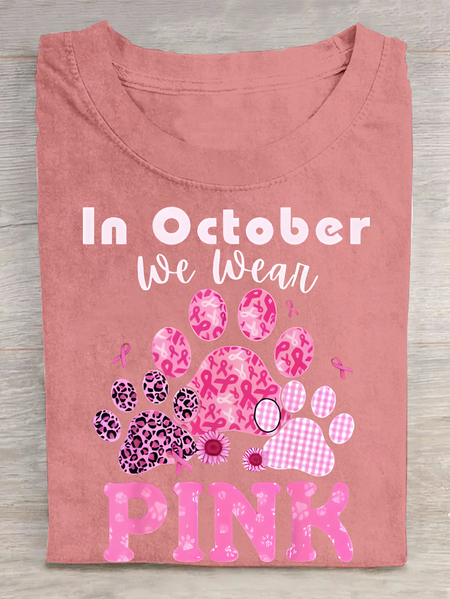 

In October We Wear Pink Dog Cat Paw Breast Cancer Dog Paws Cotton T-Shirt, Orange pink, T-shirts