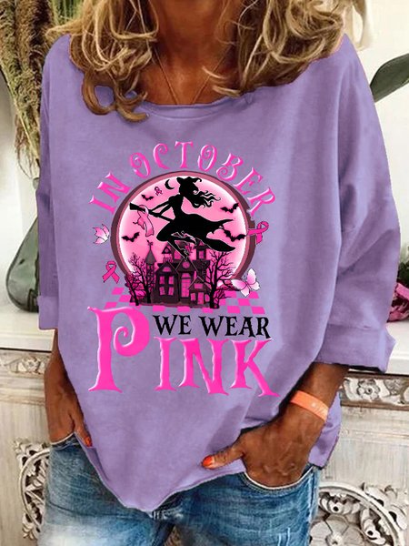 

In October We Wear Pink Witch Breast Cancer Casual Sweatshirt, Lavender, Hoodies&Sweatshirts