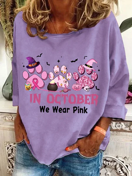 

In October We Wear Pink Halloween Fur Dogs Witch Breast Cancer Awareness Casual Sweatshirt, Lavender, Hoodies&Sweatshirts
