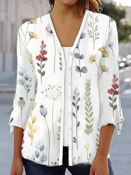 

Women's Floral Regular Loose Jacket, White, Outerwear