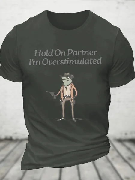

Hold On Partner I'm Overstimulated Cowboy Frog Vintage Cotton T-shirt, Dark gray, T-shirts