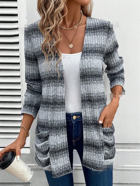 

Women's Striped Cloak Thicken Loose Jacket, Black, Outerwear