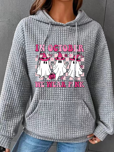 

In October We Wear Pink Wizard Ghosts Breast Cancer Awareness Halloween Simple Loose Hoodie, Gray, Hoodies&Sweatshirts