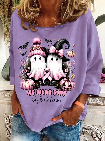 

In October We Wear Pink Ghost Breast Cancer Awareness Casual Sweatshirt, Lavender, Hoodies&Sweatshirts