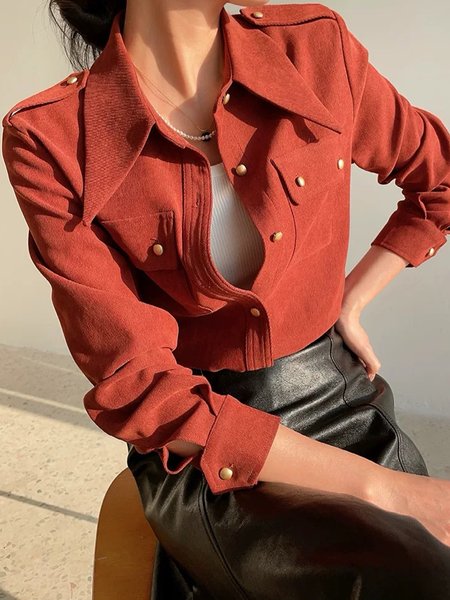 Daily Buttoned Plain Pockets Regular Fit Shirt, Red, Blouses and Shirts