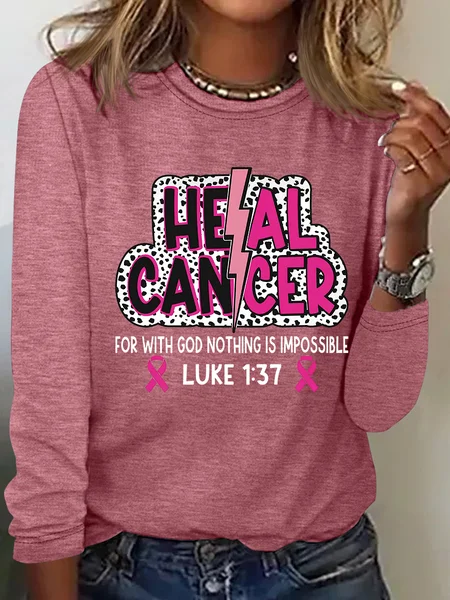 

Heal Cancer Svg Png, Breast Cancer Warrior Christian Casual Long Sleeve Shirt, Watermelon, Long sleeves