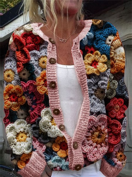

Vintage floral button knit cardigan, Pink, Cardigans
