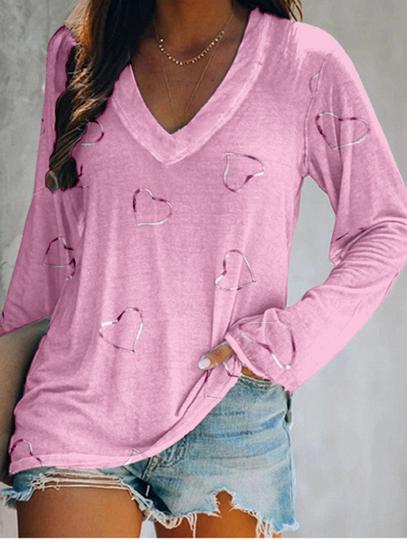 

Women's Breast Cancer Print Long Sleeve Casual T-Shirt, Pink, Long sleeves